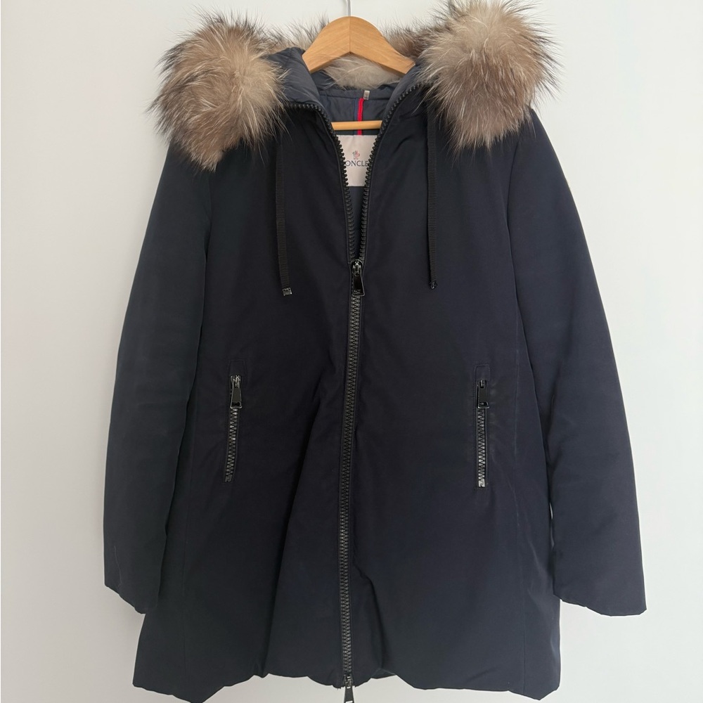 Moncler Bartamifur Down Coat Navy Fox Fur Trim – Size 40 / US Small